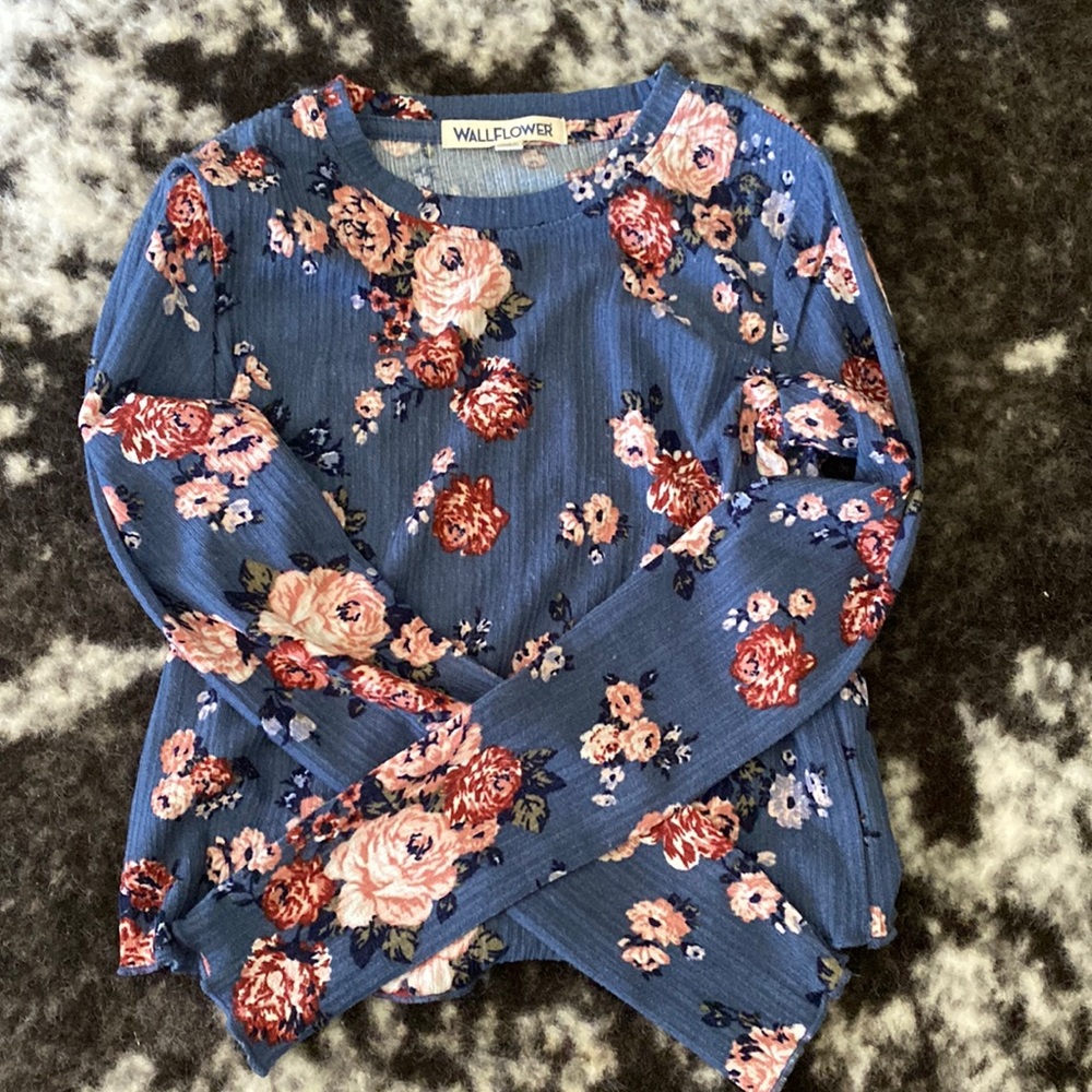 WallFlower Cropped Ribbed Long Sleeve Floral